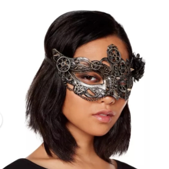 🆕 Silver Steampunk Eye Half Mask, New - Picture 2 of 10